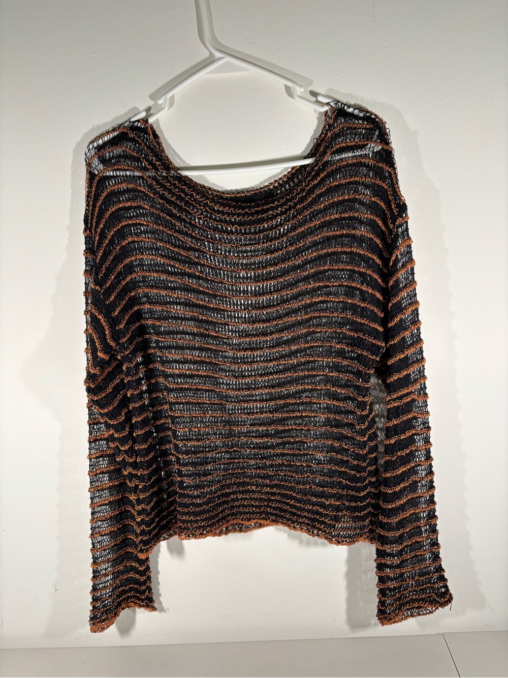 Zara Sheer Striped Crew Neck Sweater - Black & Brown